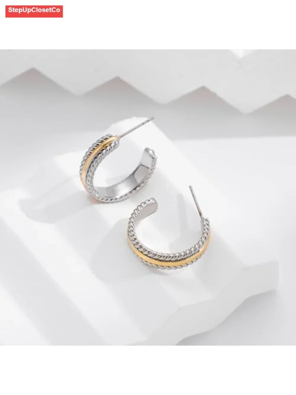 Gold Plated Twisted Rope Hoop Earrings for Women Statement C-Shaped Jewelry Gift